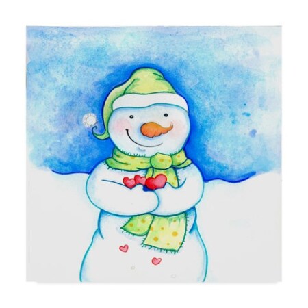 Trademark Fine Art Valarie Wade 'Snowman Holding Hearts' Canvas Art, 24x24 ALI33453-C2424GG